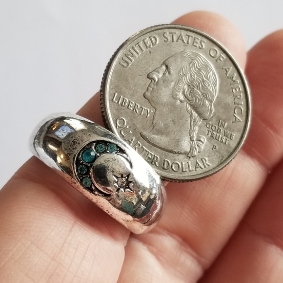 Relisted Mystical moon ring - crescent and star antiqued silver tone blue size 7 - Picture 7 of 13